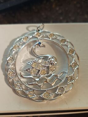 Silvertone Swan Rhinestone Pendant